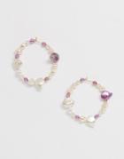 Asos Design Wreath Earrings With Faux Pearl-multi