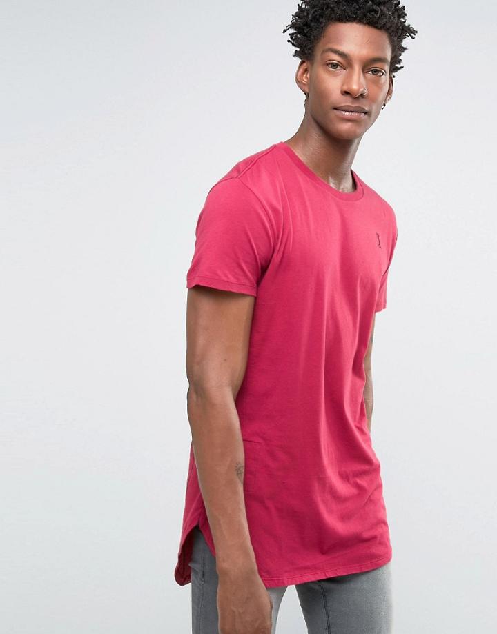 Religion Short Sleeve Longline Crew Neck T-shirt - Red