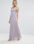 Club L Bridesmaid Pleated Maxi Dress With Crochet Lace Straps - Gray