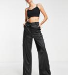 Asos Design Tall Satin Wide Leg Cargo Pants In Black - Part Of A Set