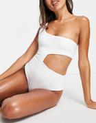 Topshop Recycled Terry One Shoulder Swimsuit In White