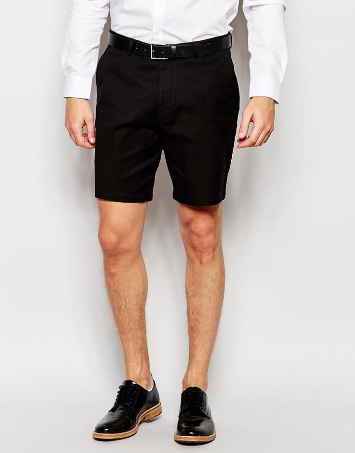 Asos Slim Smart Shorts In Washed Cotton - Black