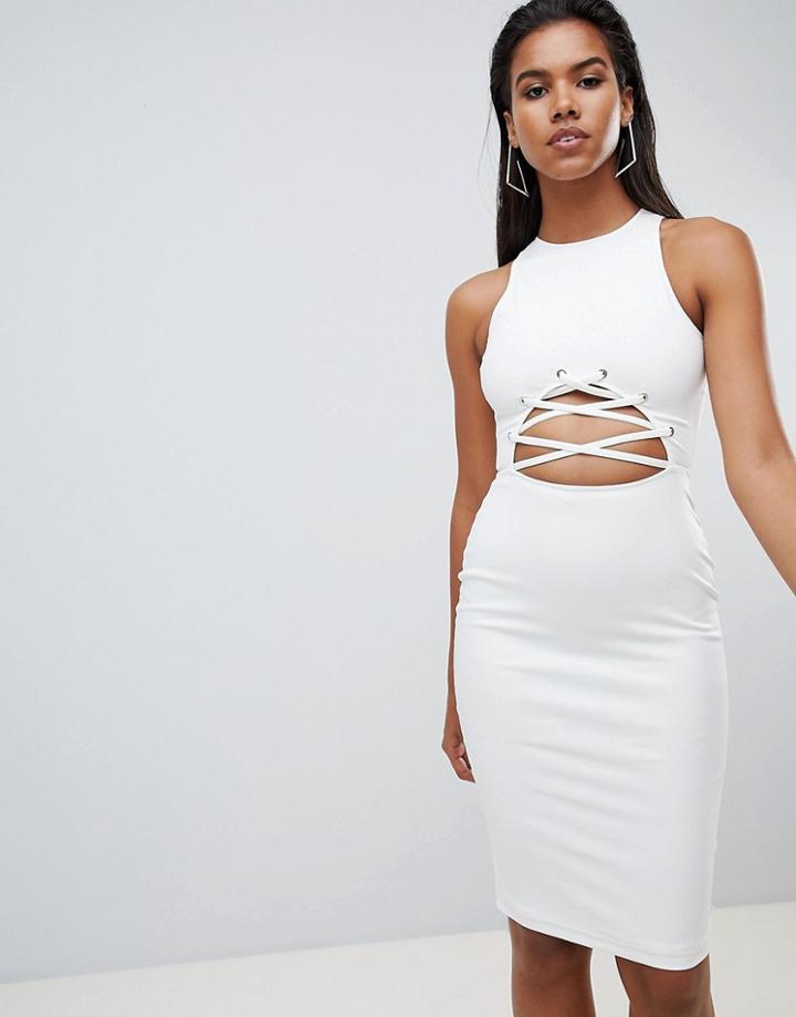 Rare Eyelet Detail Cross Midi Dress - White