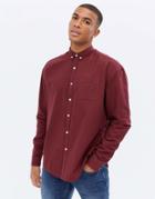 New Look Long Sleeve Overshirt Oxford Shirt In Burgundy-red