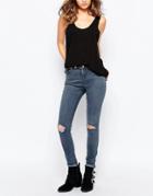 New Look Busted Knee Skinny Jeans - Gray