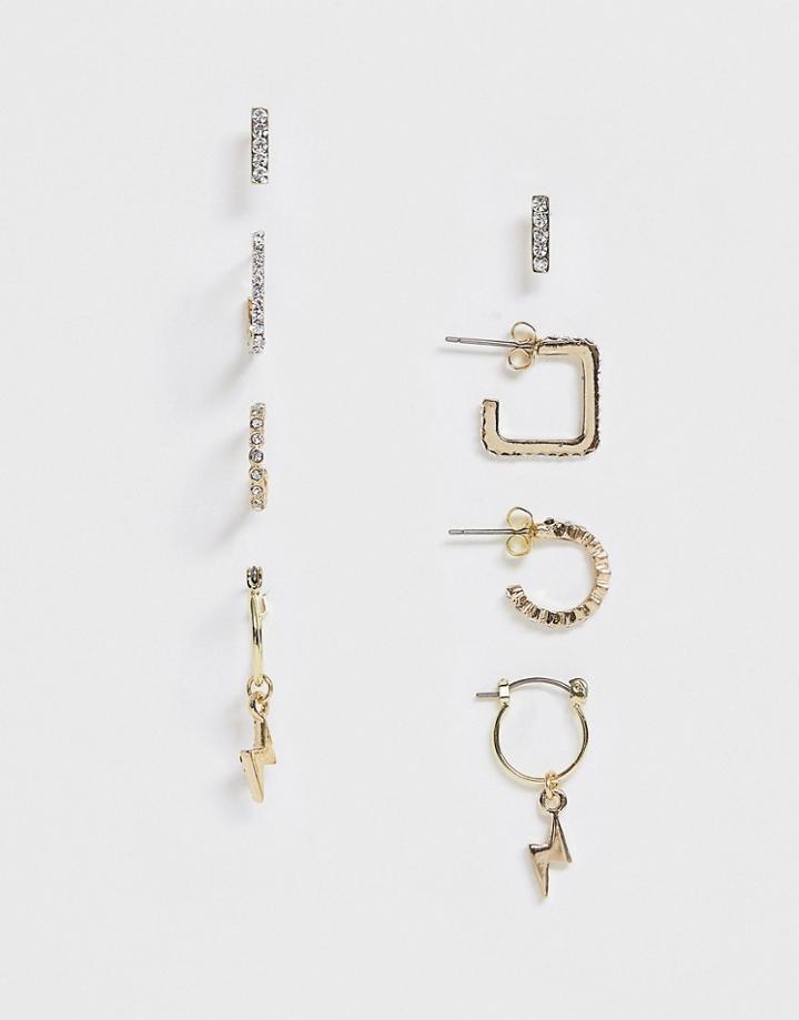 Pieces Rhinestone Hoop Earring 4 Pack-gold