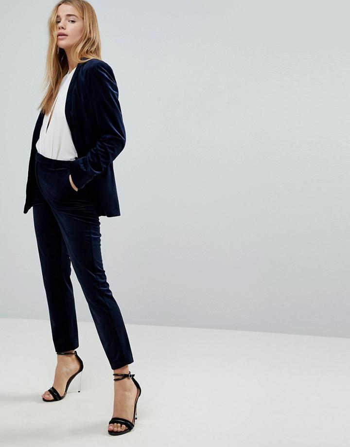 Miss Selfridge Velvet Tailored Pants - Navy