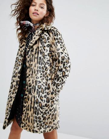 H! By Henry Holland Leopard Faux Fur Coat - Brown