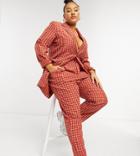 Heartbreak Plus Tailored Peg Leg Pants In Rust Windowpane Check