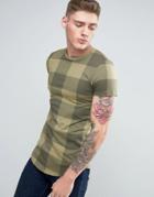 Jack & Jones Longline T-shirt With Curved Hem In Check Print - Green