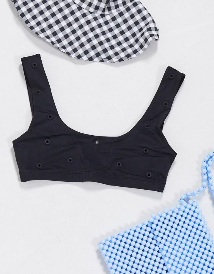 Weekday Bliss Eyelet Bikini Top In Black