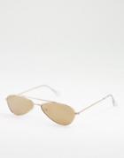 Aj Morgan Snippet Slim Line Aviator Style Sunglasses In Beige-gold