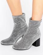 Truffle Stretch Glitter Ankle Boot - Silver