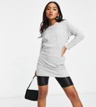 Brave Soul Petite Lana Lounge T-shirt Dress In Gray-grey