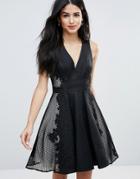 Forever Unique Deep V Skater Dress - Black
