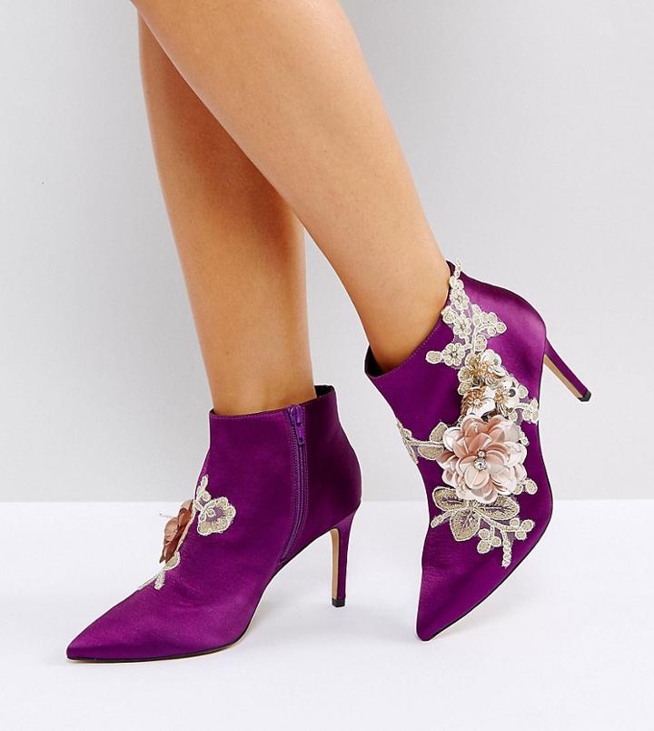 Asos Elegance Wide Fit Embellished Pointed Ankle Boots - Purple
