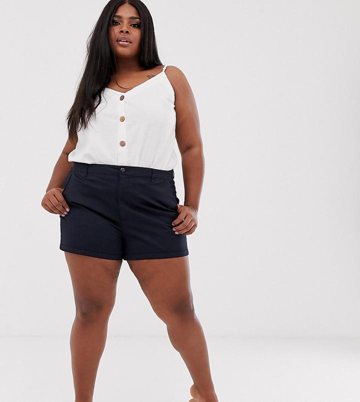 Asos Design Curve Chino Shorts In Navy