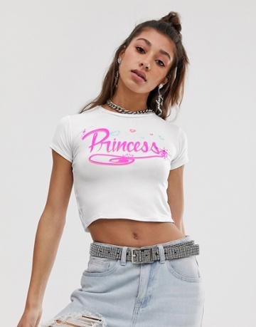 O Mighty 90's T-shirt With Oversized Princess Graphic-white