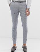 Asos Design Wedding Super Skinny Suit Pants In Gray Check Linen - Gray