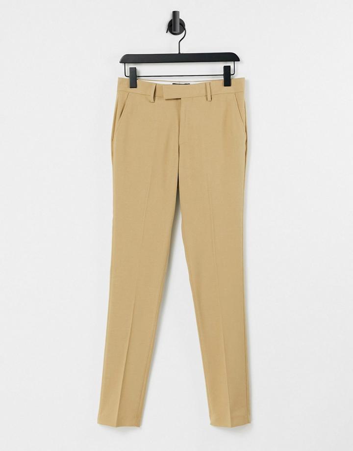 Asos Design Wedding Super Skinny Suit Pants In Camel Micro Texture-grey