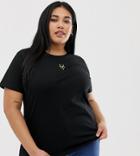 Asos Design Curve T-shirt With Triangle Logo In Metallic Embroidery-black