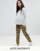 Asos Maternity Camo Chino Pants With Under The Bump Waistband - Green
