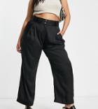 River Island Plus Pleated Wide Leg Pants In Black