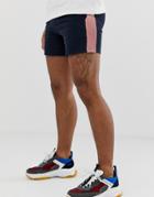 Asos Design Jersey Skinny Shorts In Shorter Length With Side Stripe In Navy - Navy