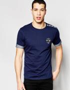 Firetrap Burnout Crew Neck T-shirt With Roll Sleeves - Navy