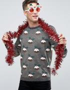 Asos Holidays Sweater With Xmas Puddings In Metallic Yarn - Gold