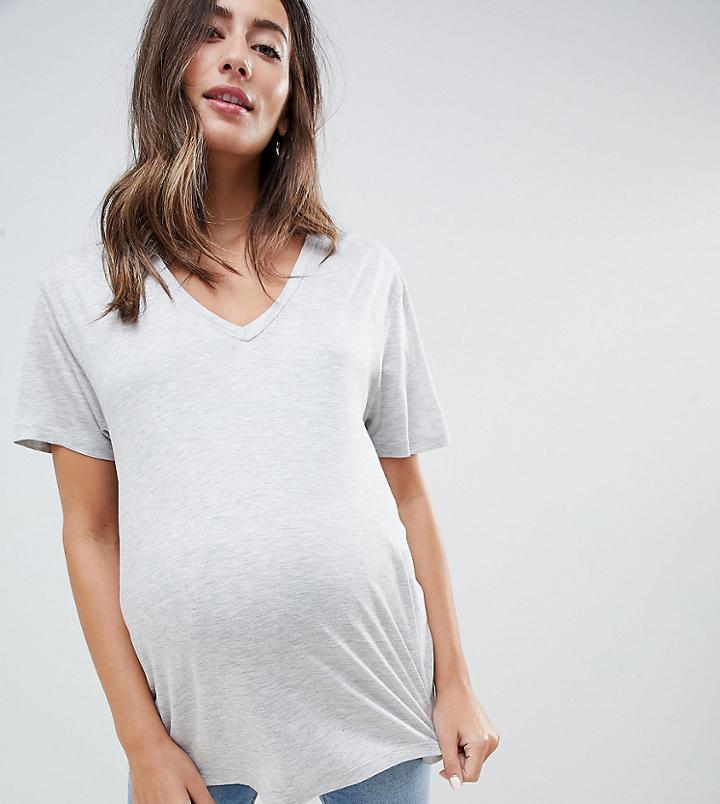 Asos Design Maternity Nursing V-neck T-shirt In Gray Marl