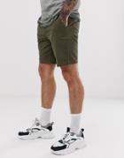 Asos Design Relaxed Shorts With Front Crease In Khaki-green