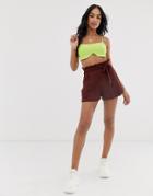 Asos Design Shorts With Paperbag Waist And Tie - Brown