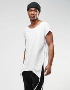 Asos Oversized Sleeveless T-shirt With Shaped Hem Side Splits And Taping - White