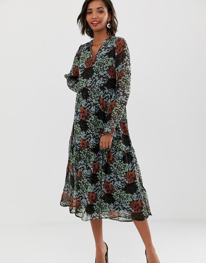 Y.a.s Retro Floral Midi Dress - Black