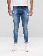 Hoxton Denim Jeans Aged Worn Rip And Repair Spray On Jean - Blue