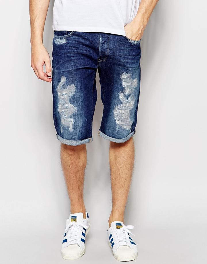 G-star Denim Shorts 3301 Tapered Stretch Medium Aged Distress Restored 70 - Med Aged Restored 70