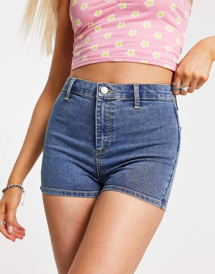 Topshop Joni Denim Short In Mid Blue