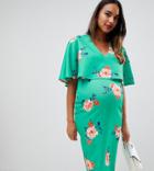 Asos Design Maternity Nursing Cape Double Layer Bodycon Dress In Floral Print - Multi
