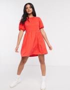 Asos Design Mini Smock Dress With Gathered Neck In Red