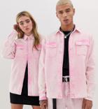Collusion Unisex Washed Pastel Denim Shirt-pink