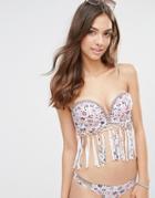 New Look Fringed Geo-tribal Bikini Top - White