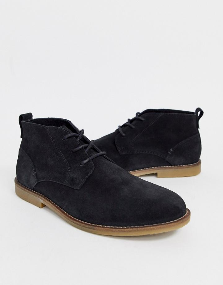 River Island Suede Desert Boots In Black - Black