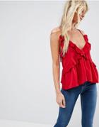 Asos Swing Ruffle Cami With Plunge - Red