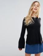 Brave Soul Opera Fluted Sleeve Sweater - Black