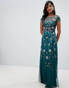 Frock And Frill Floral Embellished Maxi Dress In Emerald Green - Green