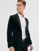 Asos Design Super Skinny Tuxedo Blazer With Plisse Velvet In Black