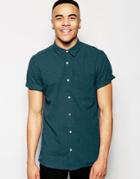 New Look Short Sleeve Shirt In Green In Regular Fit - Blue