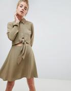 Asos Design Tie Front Mini Shirt Dress - Green