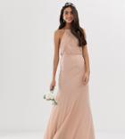 Asos Design Tall Bridesmaid Pinny Maxi Dress With Ruched Bodice And Fishtail Skirt - Gray